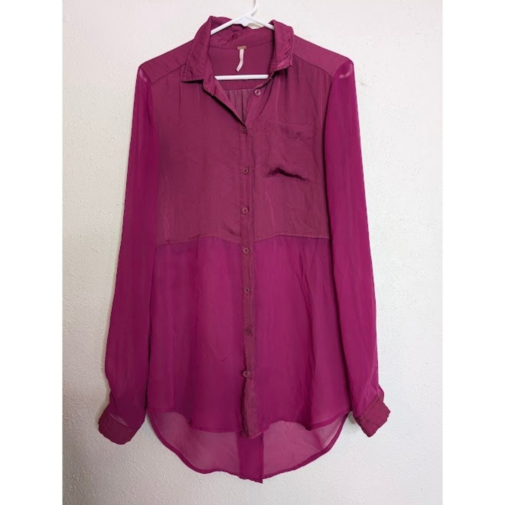 Free People Best of Both Worlds Tunic Top Hot Pink Barbie Sheer Medium Boho